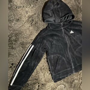 Adidas Black Velour Zip-Up Hoodie Size M 10/12